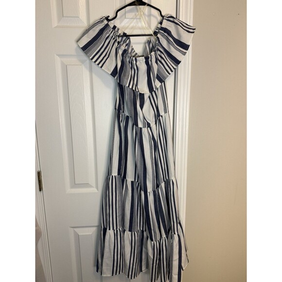 Dresses & Skirts - Stylehouse Cottagecore Blue White Striped Off Shoulder Maxi Dress XL Tiered New